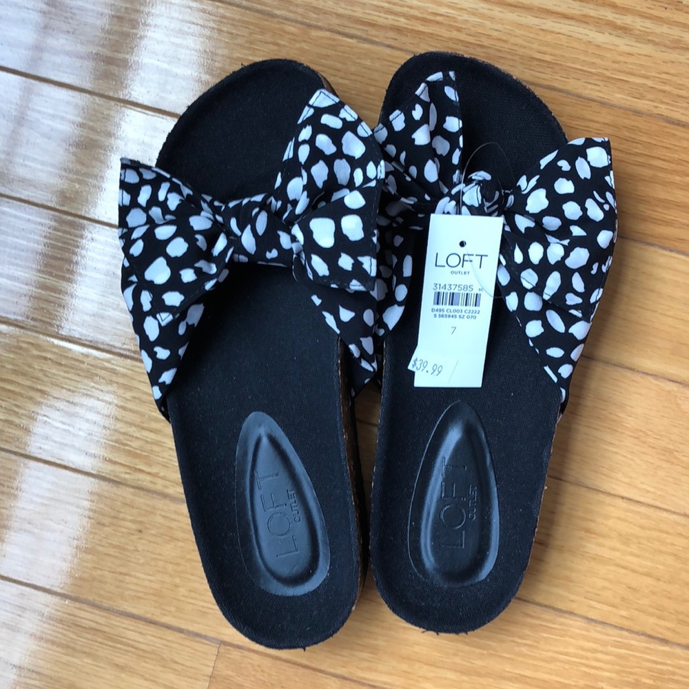 NWT Ann Taylor Loft, Bow Slides Black/White, 7 - Picture 2 of 4